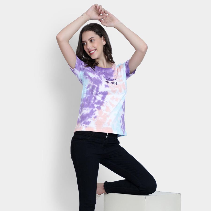 Ladies' 100% Cotton Round Neck T-Shirt , Purple, large image number null