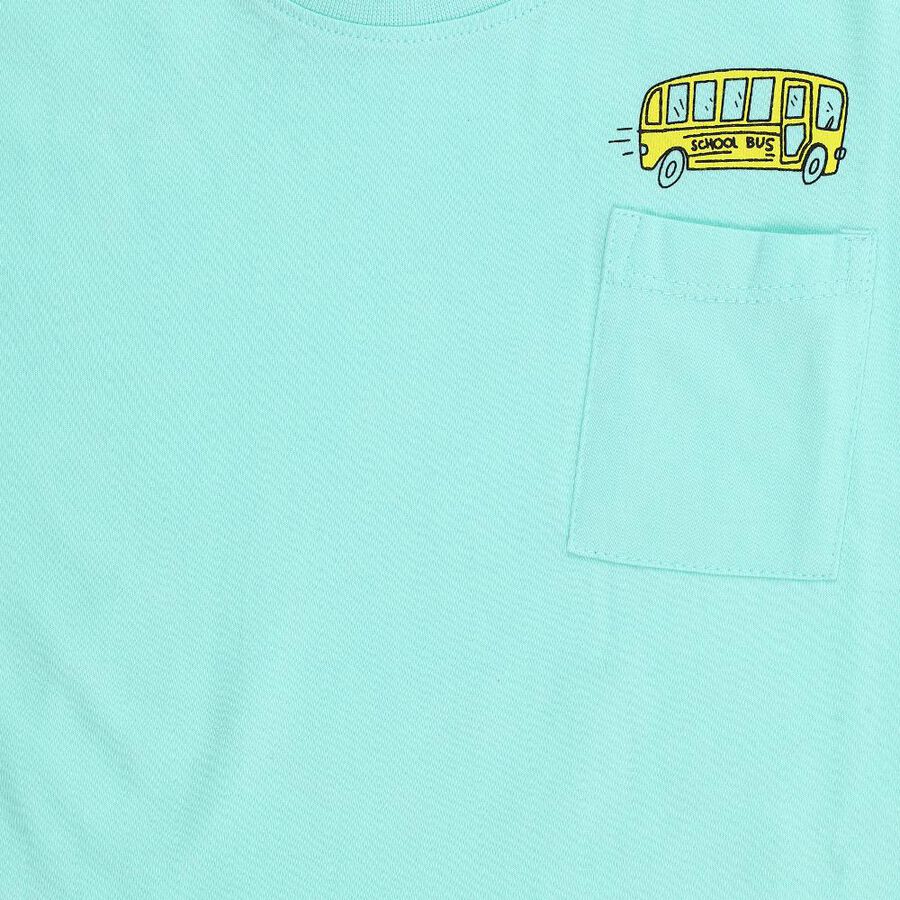 Boys Mint Green Cotton Crew Neck Casual T-Shirt, एक्वा, large image number null