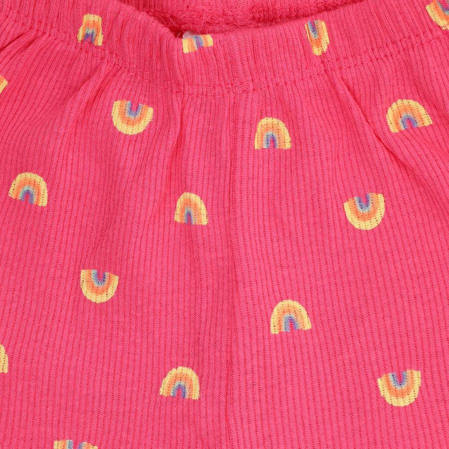 Infant Girl Bright Pink Cotton Round Neck Casual Shorts Set, Pink, large image number null