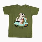 Boys Muted Olive Green Cotton Crew Neck Casual T-Shirt, Olive, small