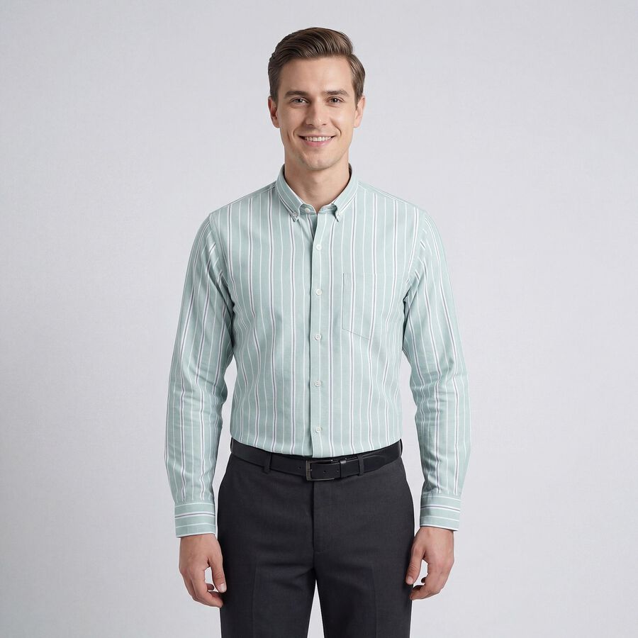 Men's Light Green Spread Collar Classic Formal Shirt, Light Green, large