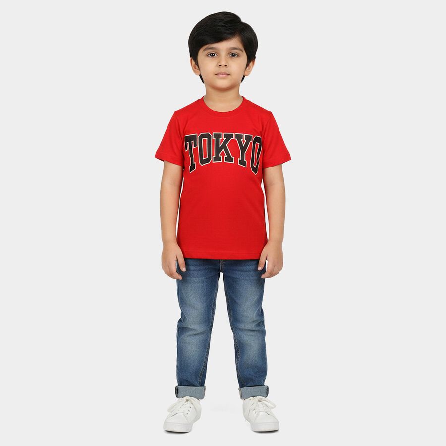 Boys Red Crew Neck Regular Boys T-Shirt, Red, large