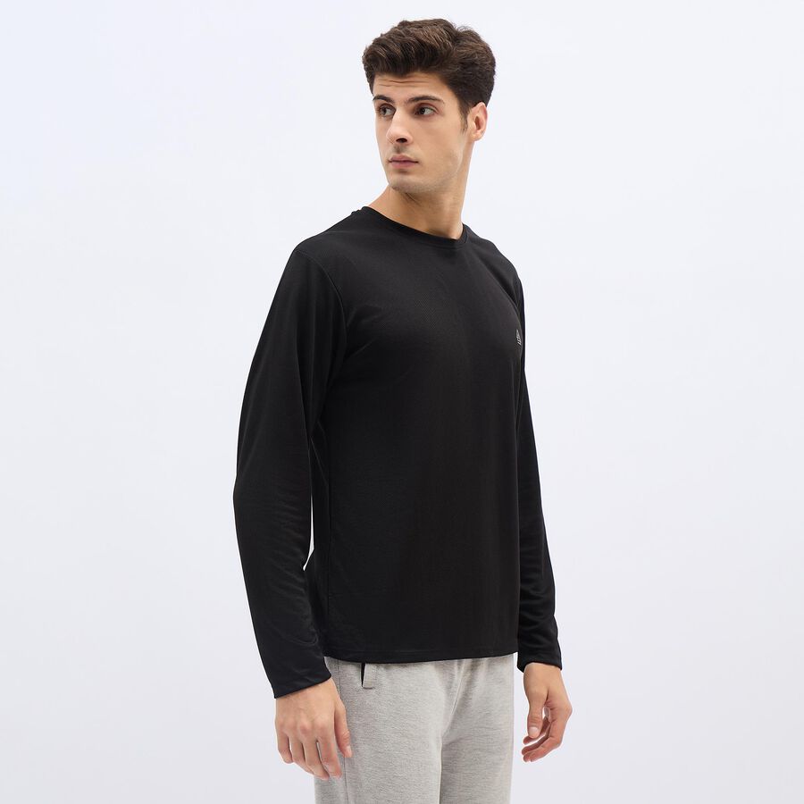 Men's Jet Black Crew Neck Casual T-Shirt, काला, large image number null