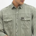 Men's Muted Olive Green Button Down Casual Shirt, Olive, small