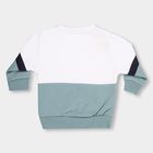 Infants White and Green Crew Neck Cartoon Printed Sweatshirt, टील ब्लू, small image number null