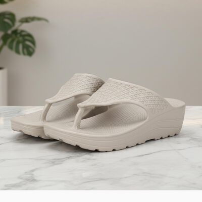 Women's Beige Wedge Flip-Flop Slippers