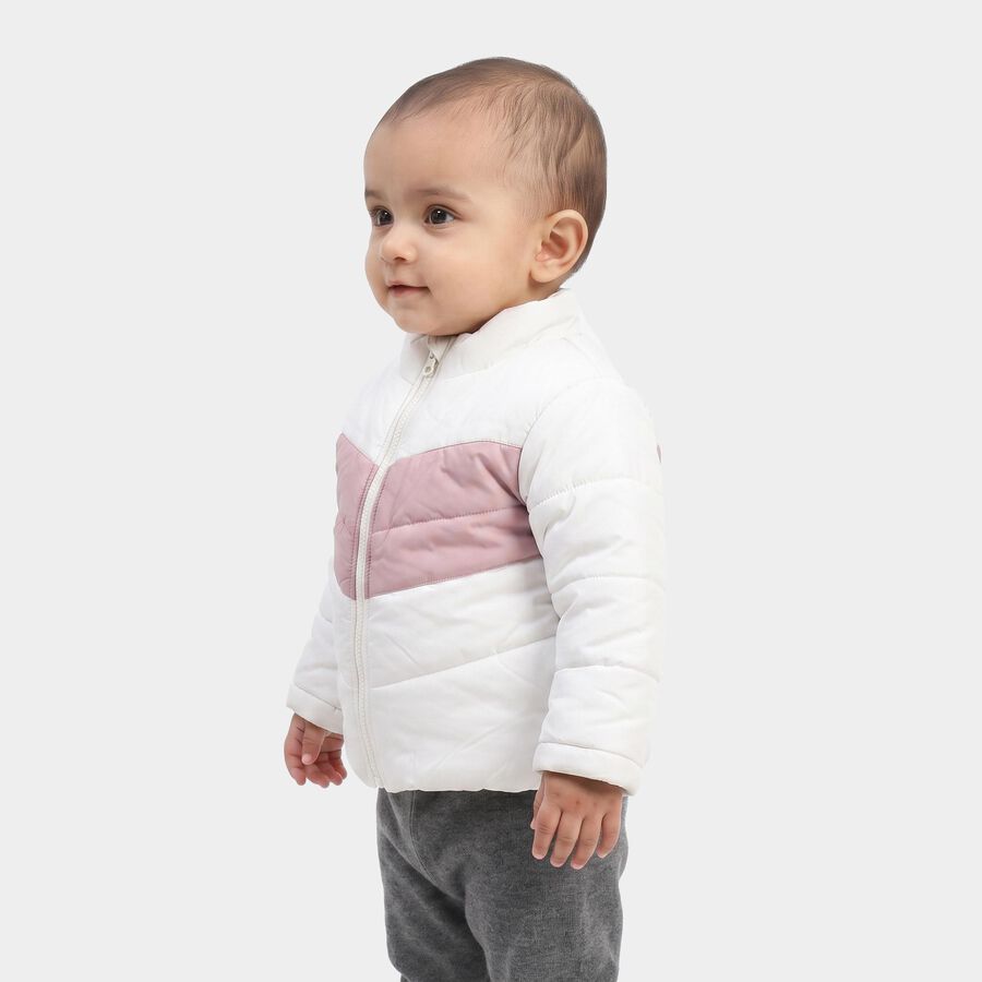 Infants Light Pink Stand Collar Puffer Jacket, हल्का गुलाबी, large