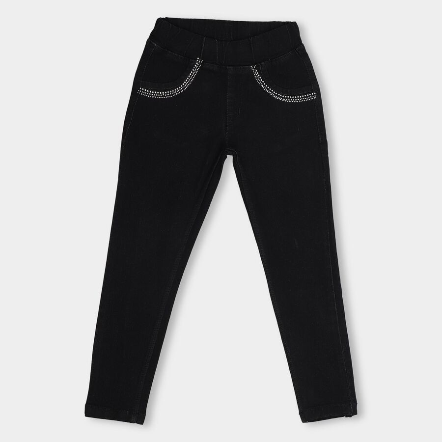 Girls' Jet Black Jeggings Pull-Up Style Jeans, Black, large image number null