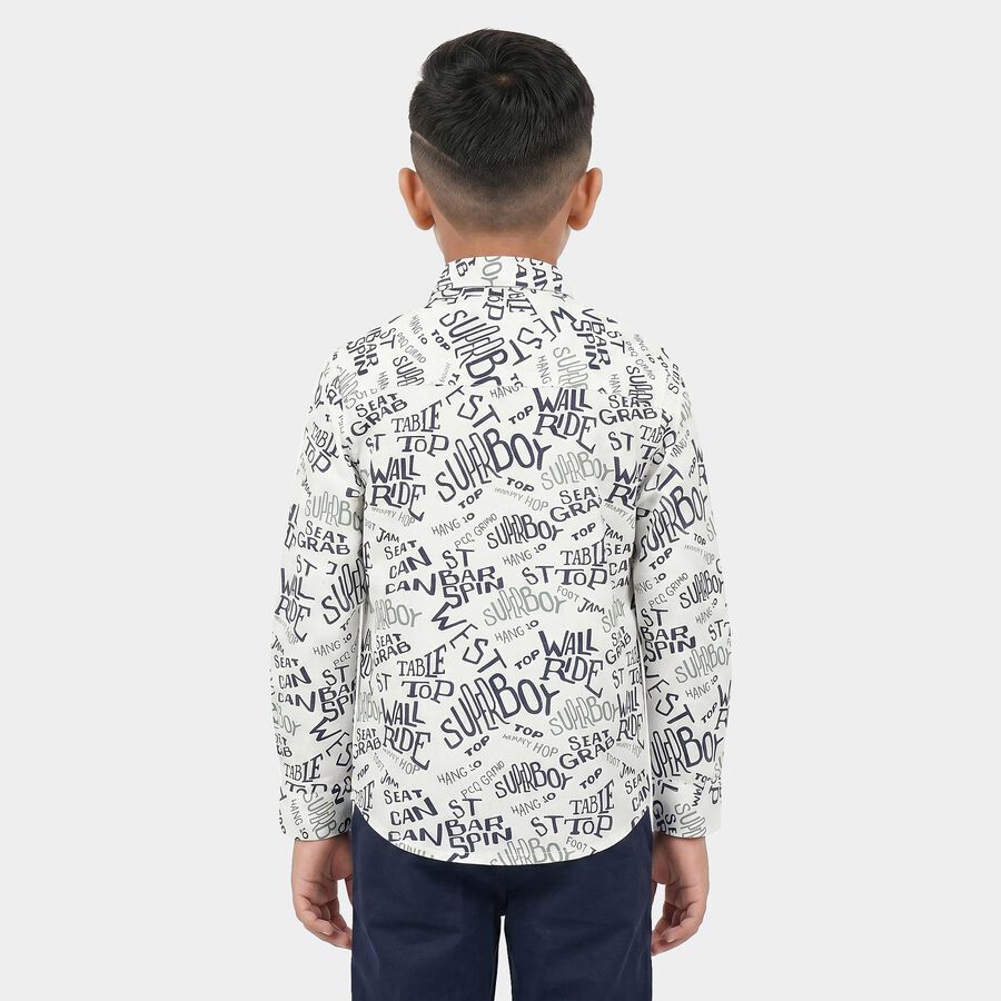 Boys White Cotton Long Sleeve Collar Regular Fit Shirt, White, large
