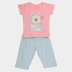 Girls Pink Round Neck Casual T shirt and Capri Set, हल्का गुलाबी, small