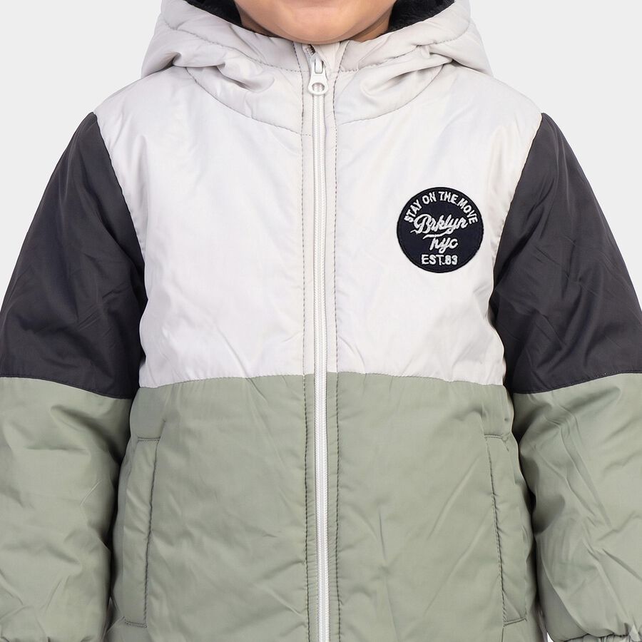 Boys' White Hooded Puffer Jacket, White, large
