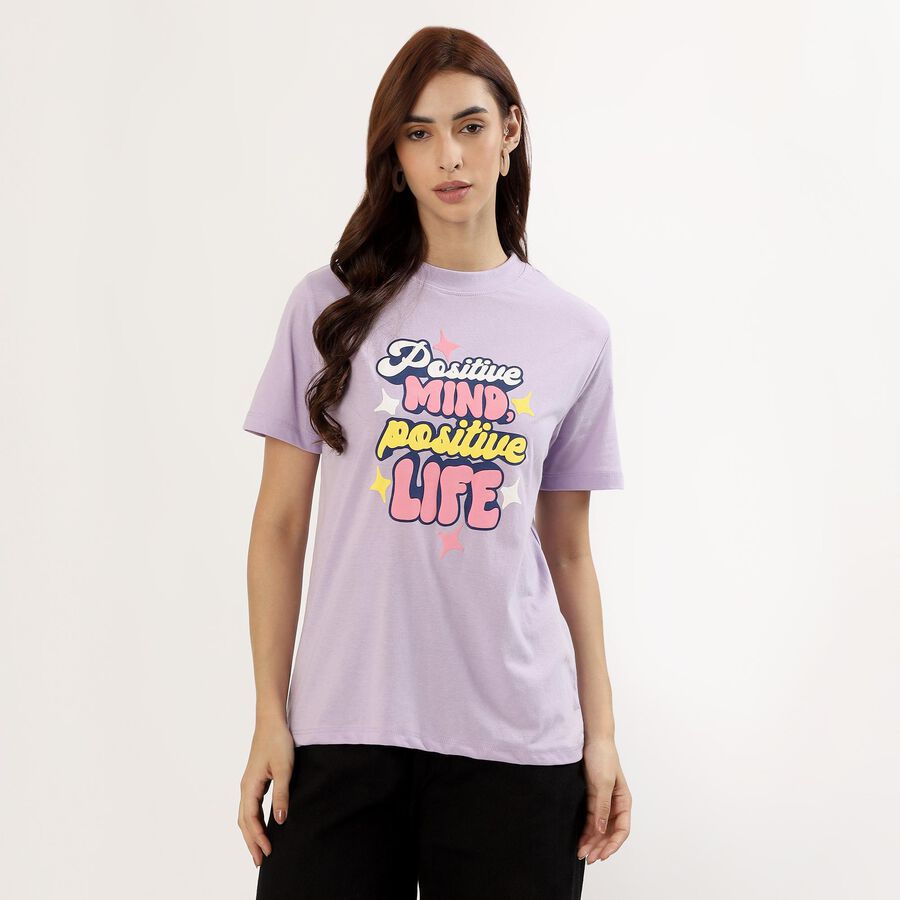 Women's Soft Lavender Round Neck Casual T-Shirt, Lilac, large image number null