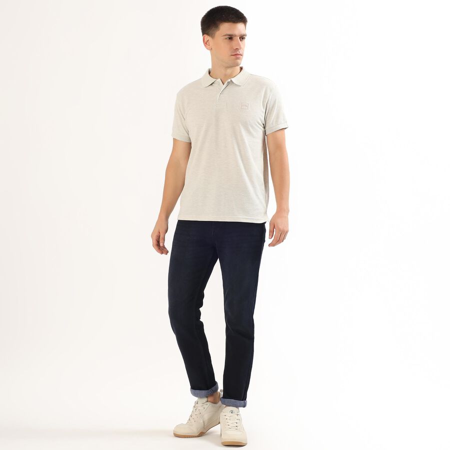 Men's Light Grey Polo Neck Casual T-Shirt, मिश्रित हल्का ग्रे, large image number null