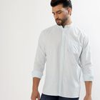 Men's Light Powder Blue Cotton Mandarin Collar Casual Shirt, हल्का नीला, small