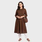 Women's Brown Shirt Collar Kurta, भूरा, small