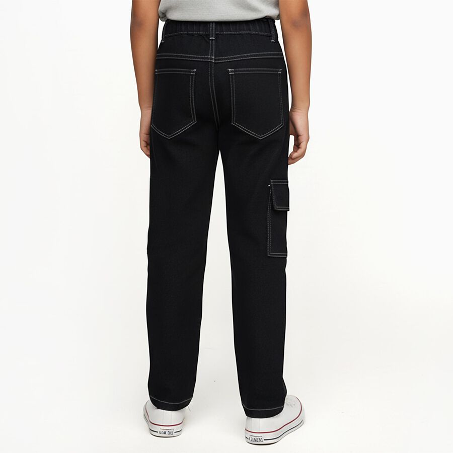 Boys Jet Black Regular Fit Cargo Jeans, Black, large image number null