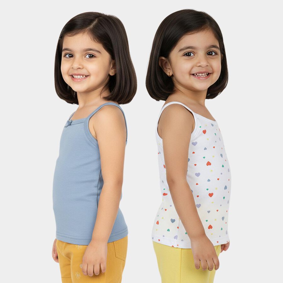 Girls Blue and White Cotton Square Neck Casual Vest, Light Blue, large