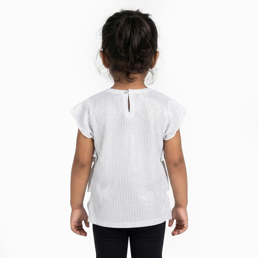 Girls Bright Eggshell White Round Neck Casual T-Shirt, सफ़ेद, large