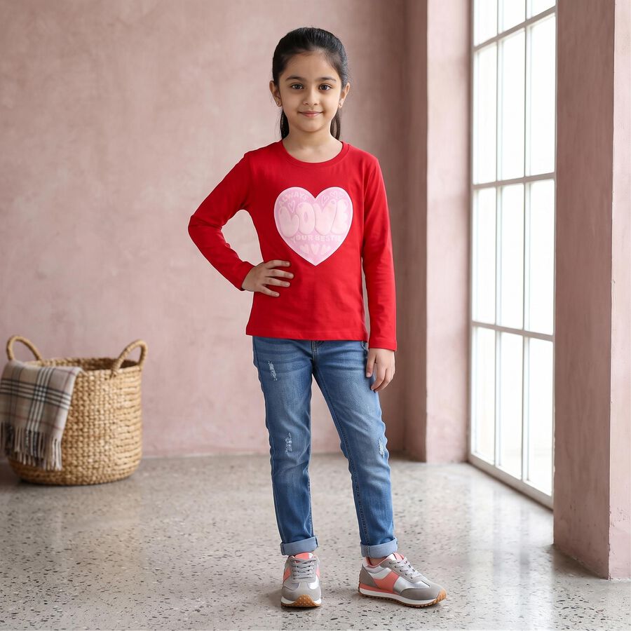 Girls Red Regular Top, लाल, large