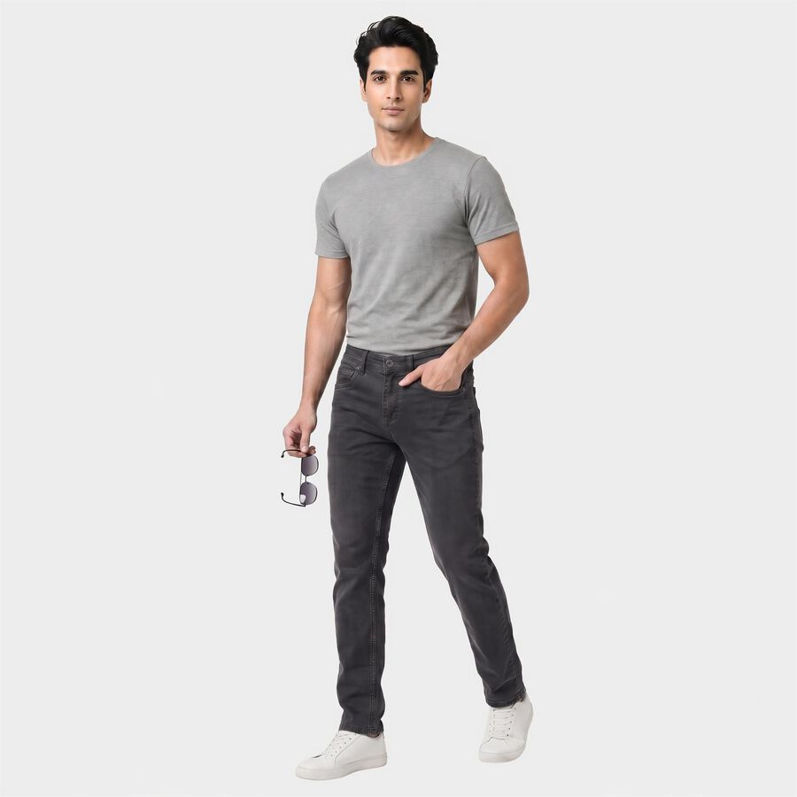 Men's Dark Blue Slim Fit Washed Jeans, गहरा नीला, large
