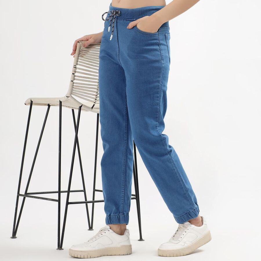 Women's Slim Fit High Waist Jeans, मध्यम नीला, large