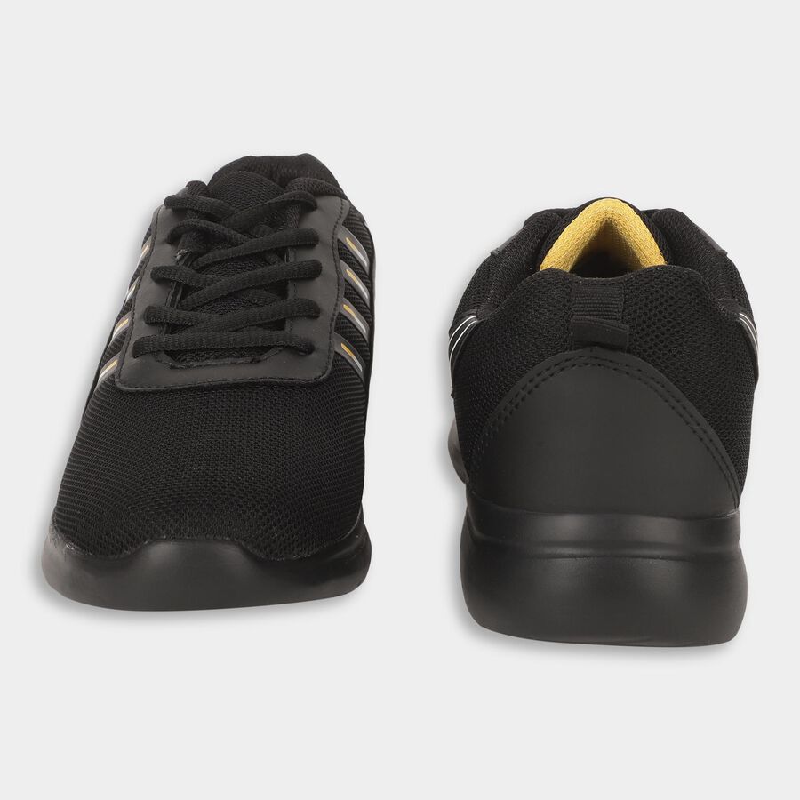 Men's Jet Black Lace-Up Sports Shoes, काला, large