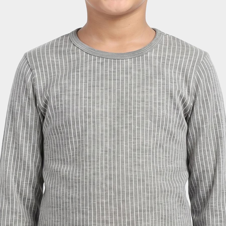 Boys' Grey Long Sleeve Thermal, Melange Mid Grey, large