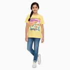 Girls Bright Yellow Cotton Round Neck Casual T-Shirt, पीला, small image number null