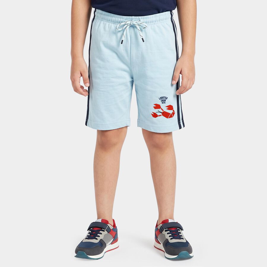 Boys Light Blue Regular Fit Graphic Print Bermuda Shorts, Light Blue, large