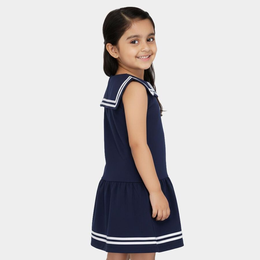 Girls' Navy Blue Sleeveless Sailor Collar Frock, Navy Blue, large