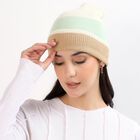 Women's Muted Pastel Green and Beige Color-Blocked Beanie Cap, हल्का हरा, small image number null