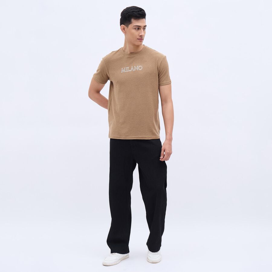 Men's Beige Round Neck T-Shirt, Beige, large image number null