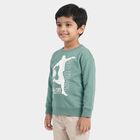 Boys' Green Crew Neck Graphic Print Sweatshirt, गहरा हरा, small