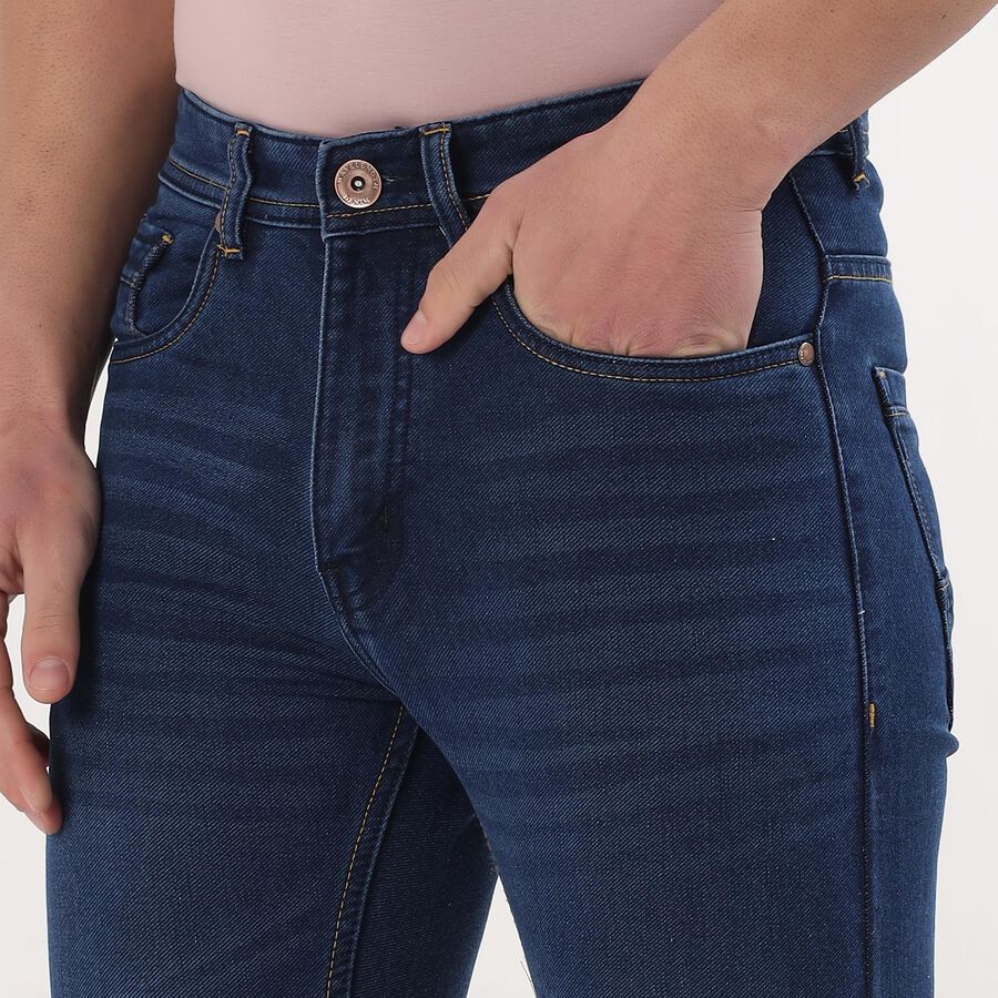 Men's Dark Indigo Blue Slim Fit Stretchable Jeans, गहरा नीला, large