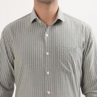 Men's Sage Green Spread Collar Striped Formal Shirt, Dark Green, small