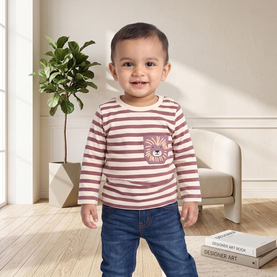 Infants Purple Cotton Round Neck Regular T-Shirt, Purple, large
