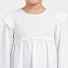 Girls' White Round Neck Regular Top, सफ़ेद, small
