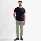 Men's Muted Sage Green Slim Fit Elastic Waist Casual Trousers, Light Green, small image number null