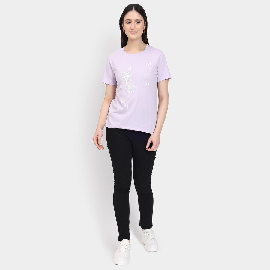 Ladies' Round Neck T-Shirt , लाइलेक, large