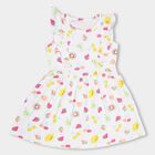 Girls' White Fruit Printed Sleeveless Flared Frock, Off White, small image number null
