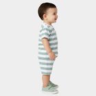 Infants' Mint Green Cotton Round Neck Striped Baba Suit, हल्का हरा, small