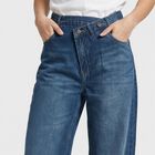 Women's Blue Wide Leg Fit Faded Jeans, गहरा नीला, small