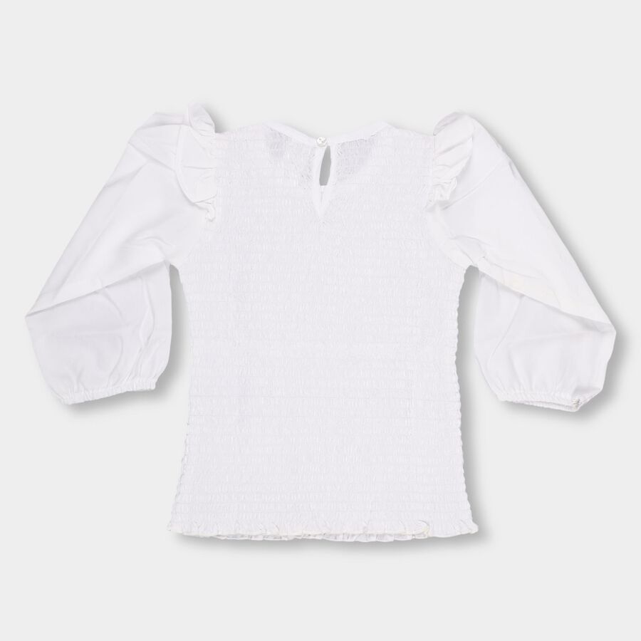 Girls Rich Eggshell White Embellished Round Neck Romantic Top, White, large image number null
