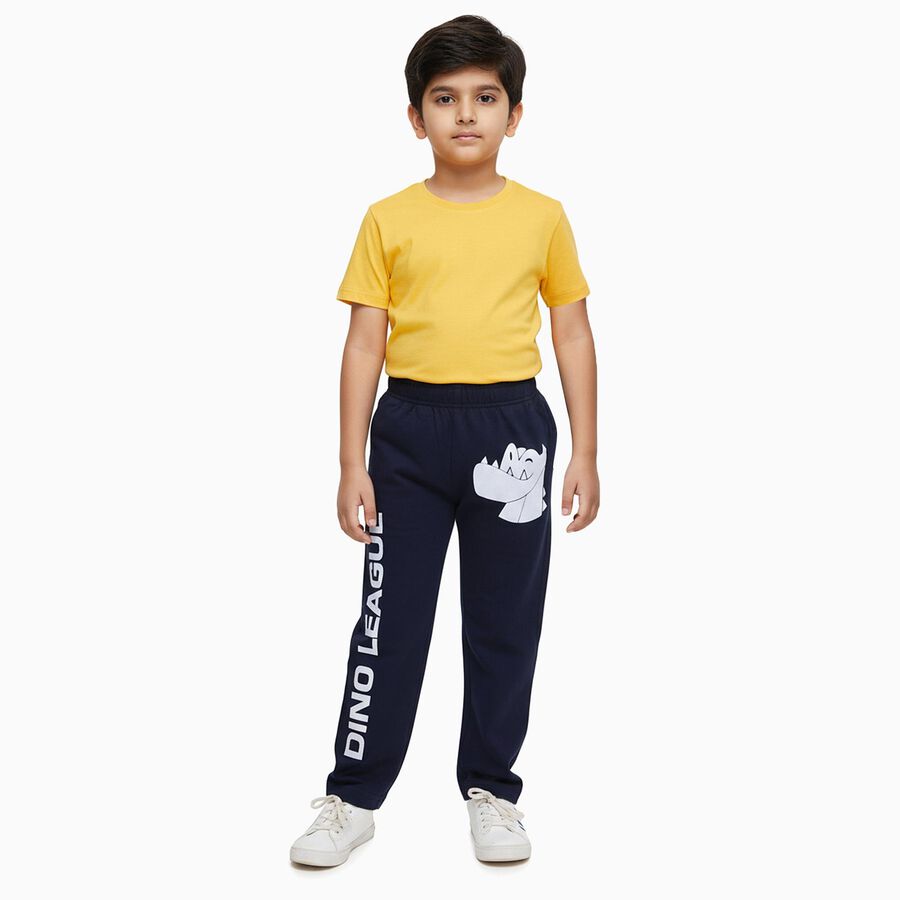 Boys' Navy Blue Cotton Blend Dinosaur Print Pyjama, Navy Blue, large image number null