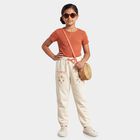 Girls' Off White Jogger Fit Floral Embroidered Cotton Pyjama, Off White, small