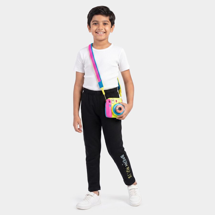 Boys' Black Straight Fit Graphic Printed Pyjama, काला, large