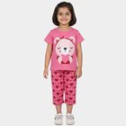 Girls Pink Bear Graphic T-Shirt and Heart Print Capri Set, Pink, small
