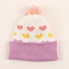 Infants White and Lavender Heart Pattern Winter Cap, लाइलेक, small image number null