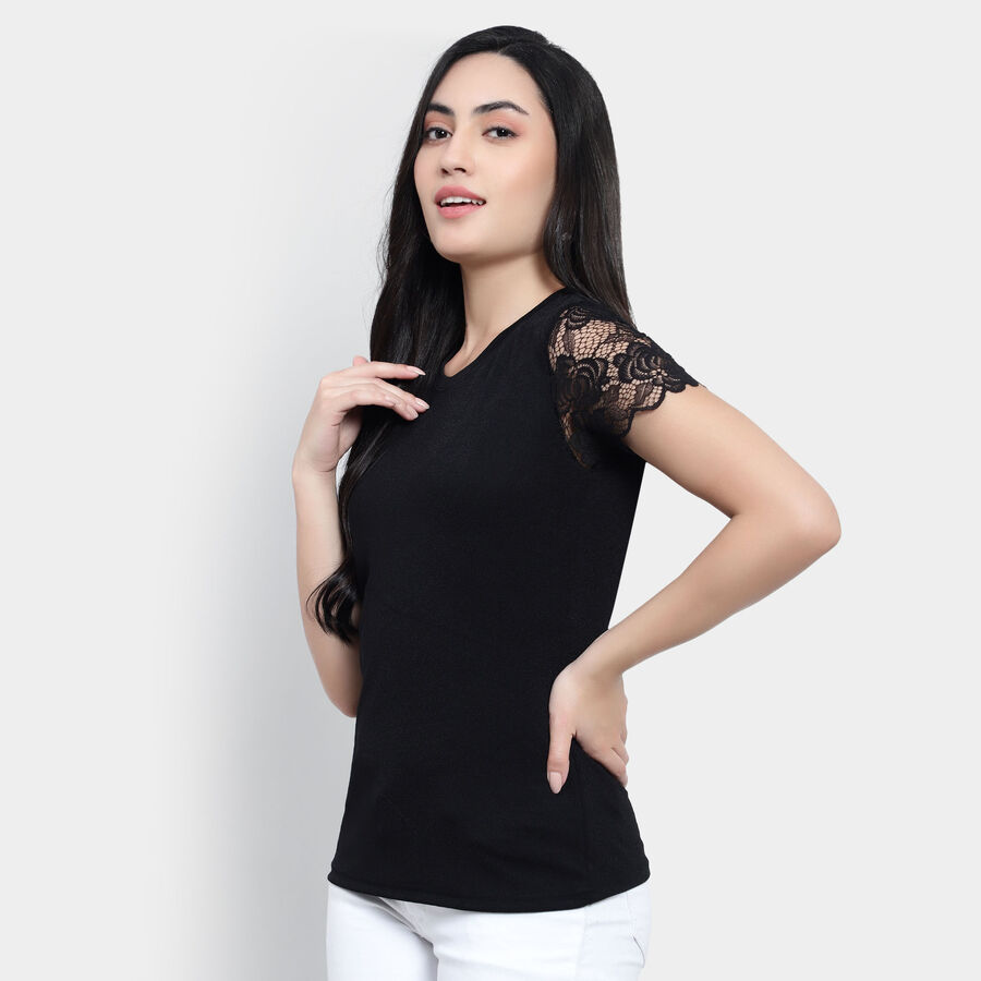 Solid Round Neck T-Shirt, Black, large image number null