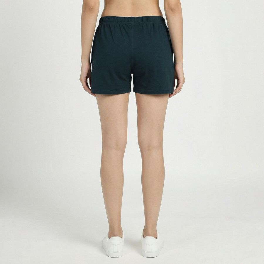 Women's Green Cotton Blend Minimalist Shorts, Dark Green, large